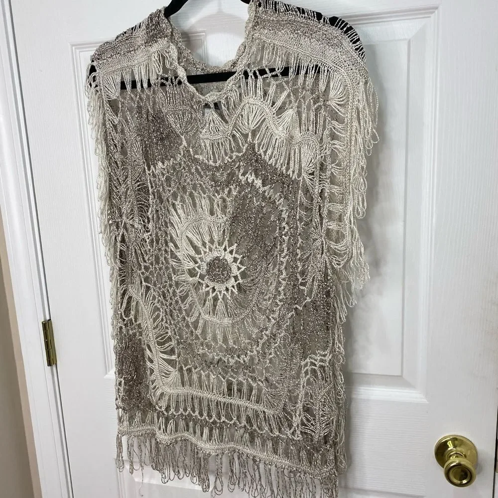 LaSeine knit crocheted sleeveless pullover sweater coverup, large/x large - Picture 8 of 11
